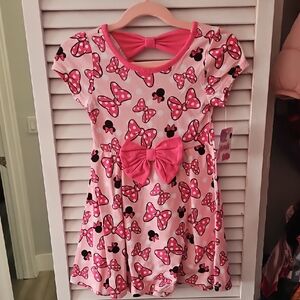 Pink Bow Dress with Minnie Mouse Print Size 4